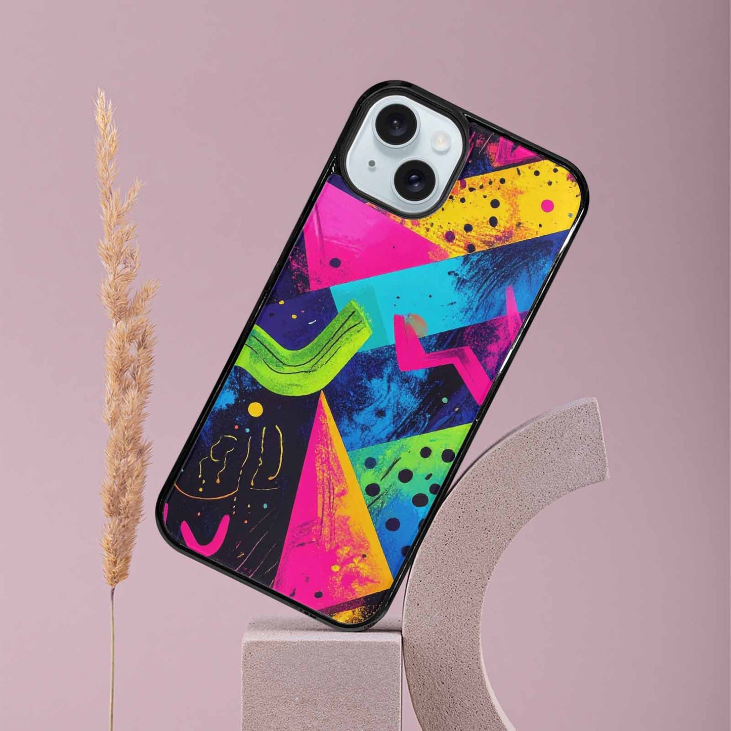 iPhone 15 Plus Case — Memphis Squiggles Triangles Dots Personalized Phone, Custom Art Phone Cover