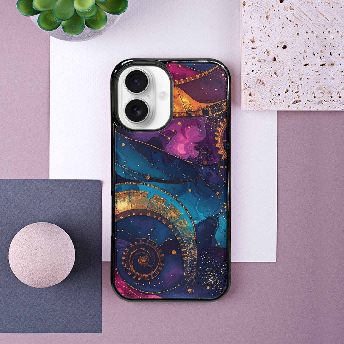 iPhone 16 Case — Steampunk Galaxy Art Seamless Pattern Vibrant, Personalized Phone Case