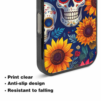 iPhone 15 Pro Max Case — Sunflower Skulls Print Custom, Original Design Phone Case