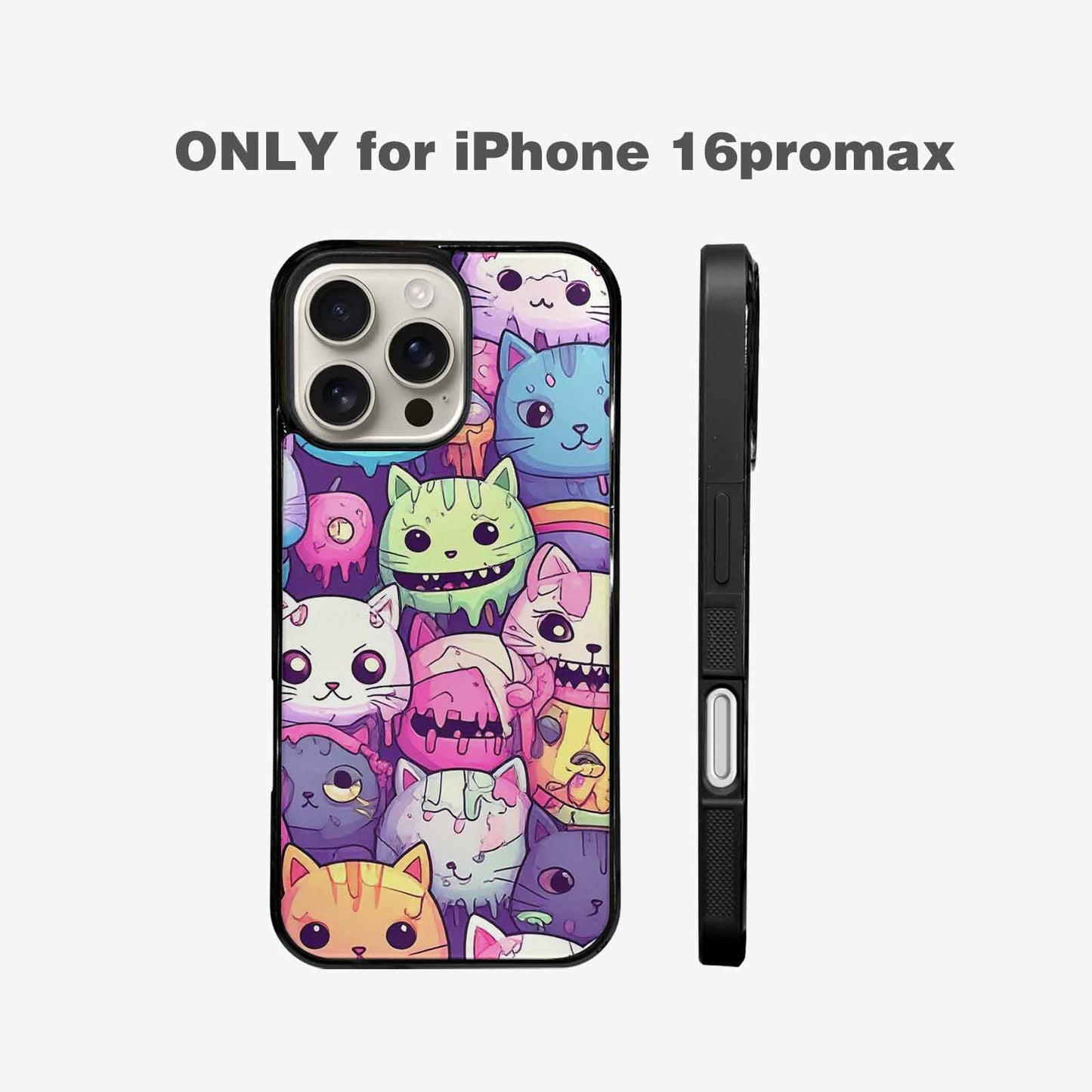 iPhone 16 Pro Max Case — Pastel Gore Cat Character Pattern Hundreds, Customized Protective Case
