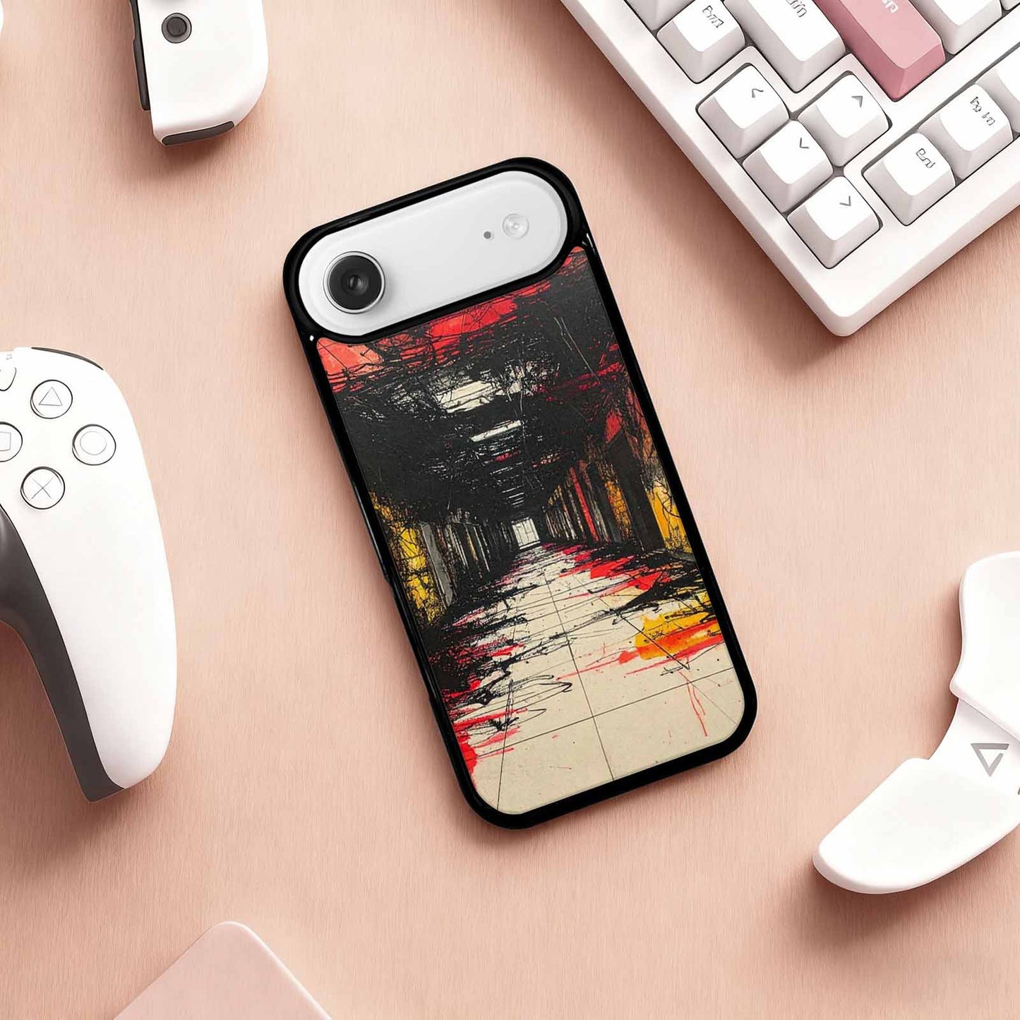 iPhone 17 Air Case — Black Red Ink Liminal Space Galaxy, Custom Art Phone Cover
