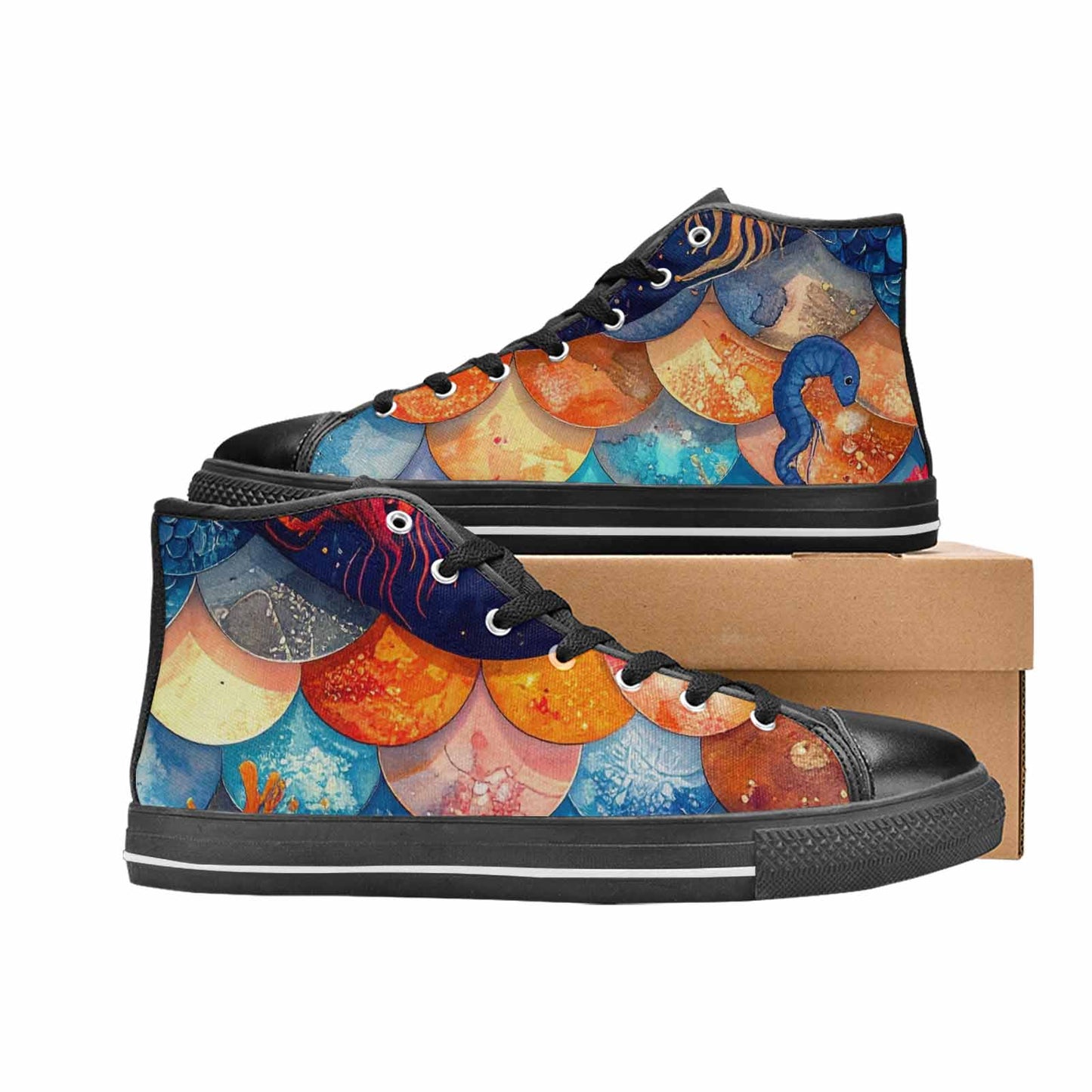 MEN'S Fish Scale Coral High Top Canvas Y2K Custom Sneakers