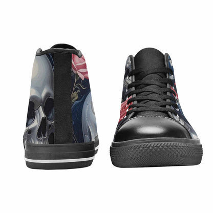 MEN'S Skulls Roses Chrome Airbrush High Top Canvas Grunge Custom Shoes