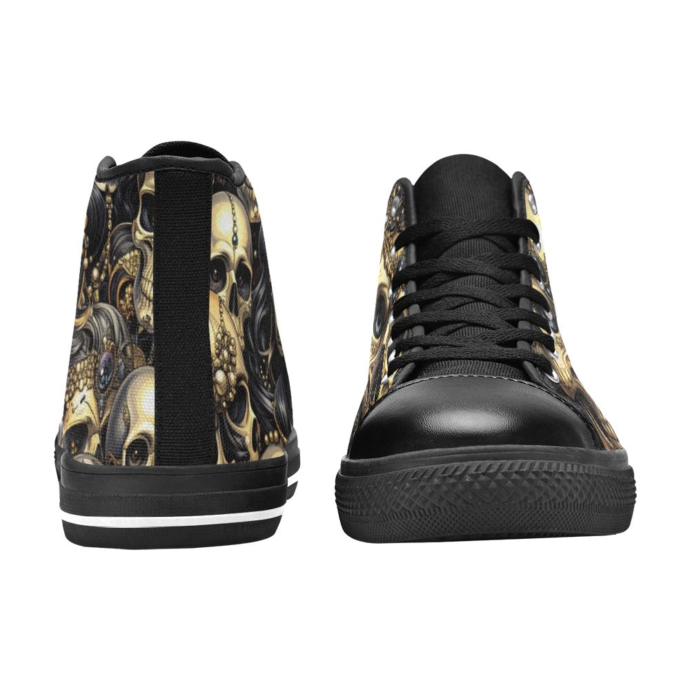 WOMEN'S Elegant Jeweled Skull Dark High Top Canvas Vibrant Chaos Custom Shoes