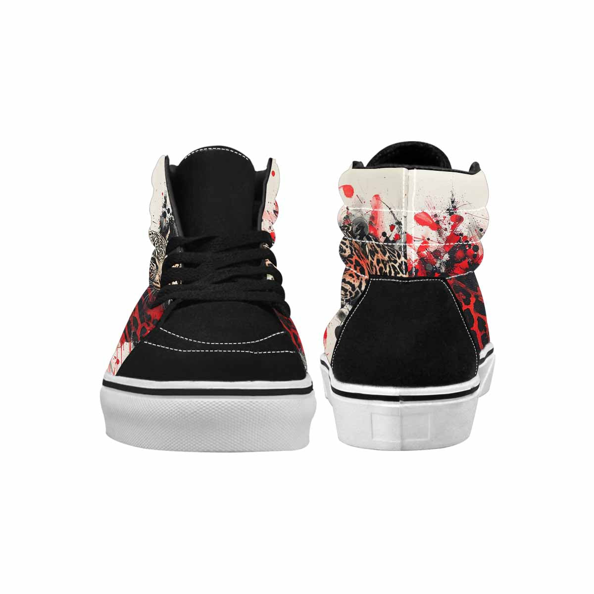 WOMEN'S Leopard Black & Red Ink High Top Canvas Unique Print Cottagecore Customized Sneakers
