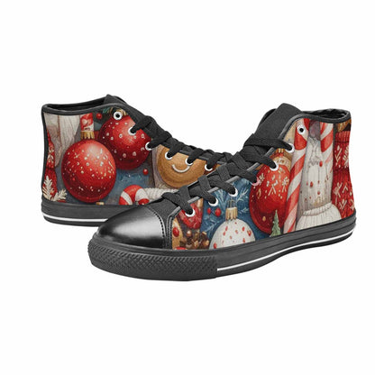 WOMEN'S Christmas Holly Snowflake High Top Canvas Wallpaper Art Sneakers