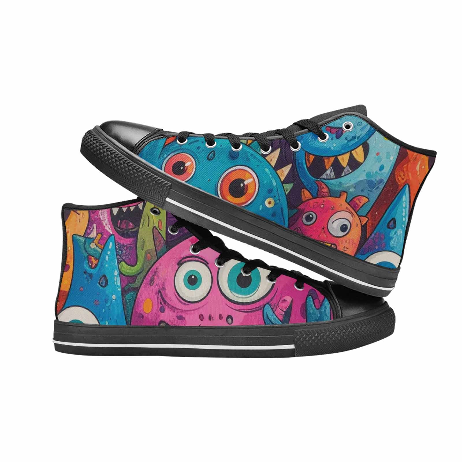 WOMEN'S Goofy Cartoon Monster High Top Canvas Surreal Custom Sneakers