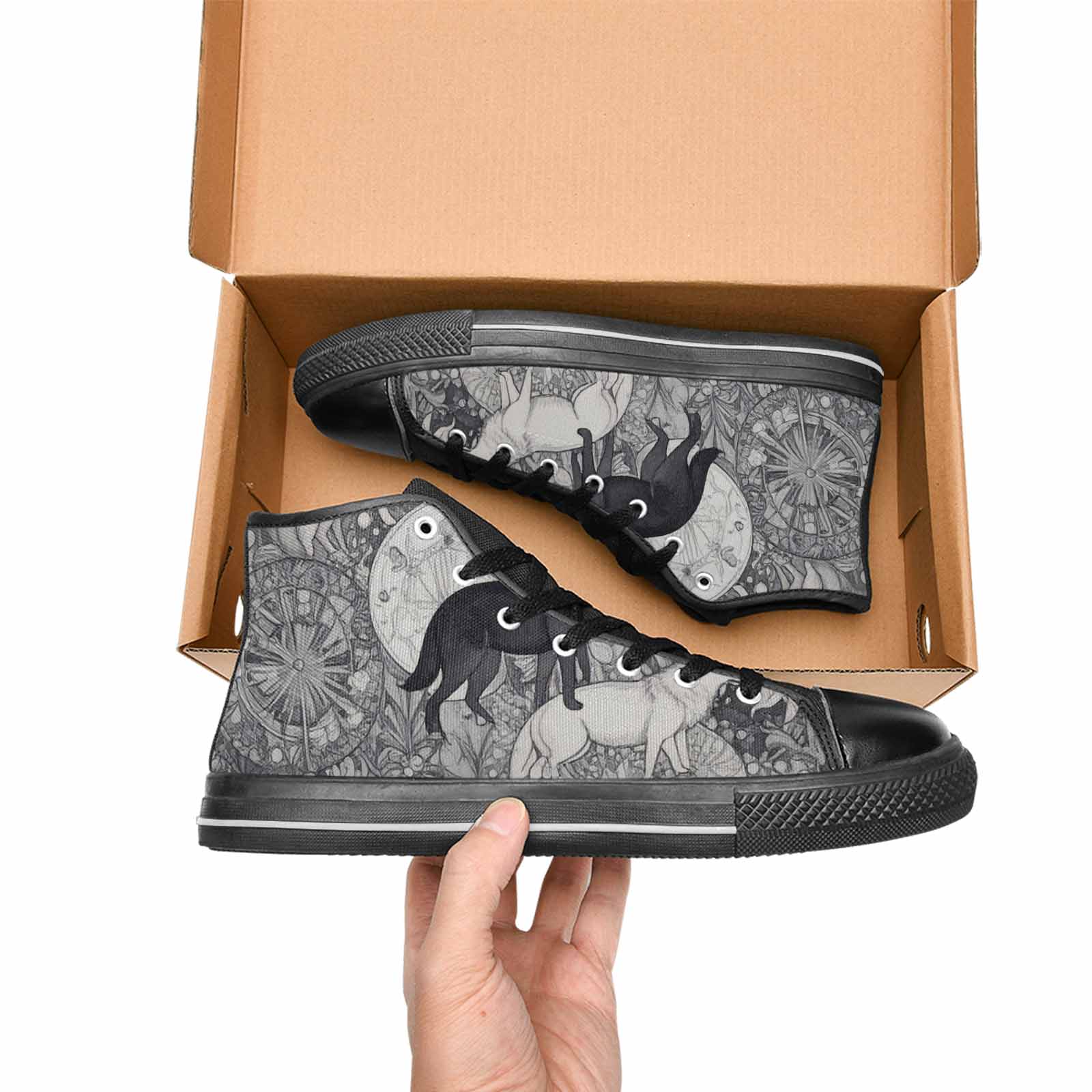 MEN'S Wolves Everywhere Collage High Top Canvas Surreal Sneakers