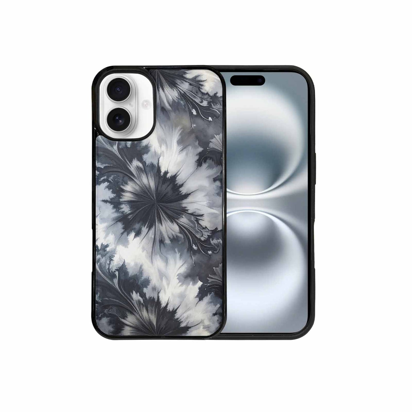 iPhone 16 Plus Case — Tie Dye Black And Gray Blended, Custom Printed Phone Case