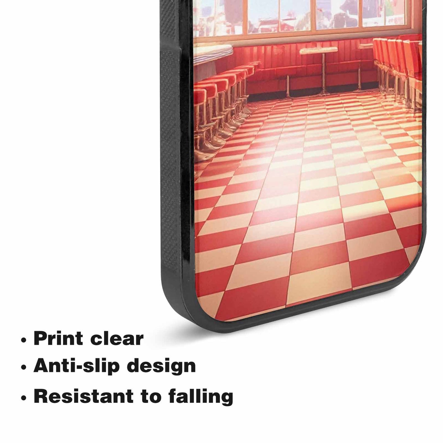 iPhone 15 Case — 1950s Diner Cartoon Art Pattern, Personalized Phone Case