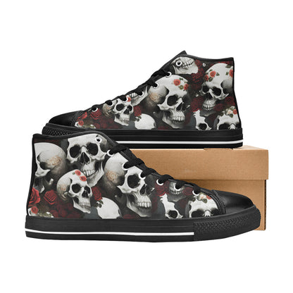 WOMEN'S Rose Skulls Dark 3 High Top Canvas Neon Fantasy Custom Sneakers