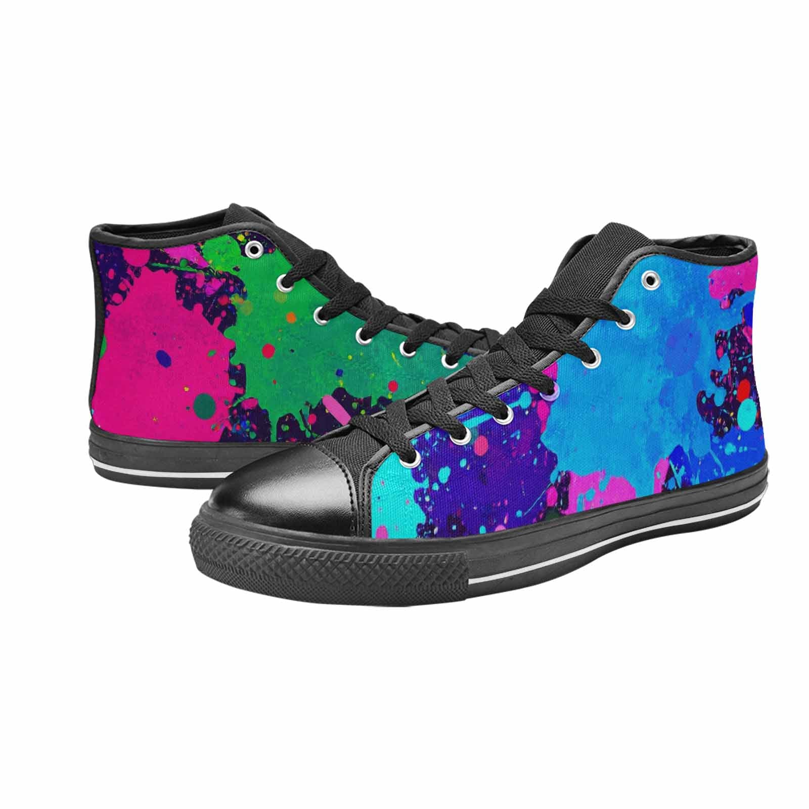 WOMEN'S Neon Paint Splatter High Top Canvas Dreamcore Custom Sneakers