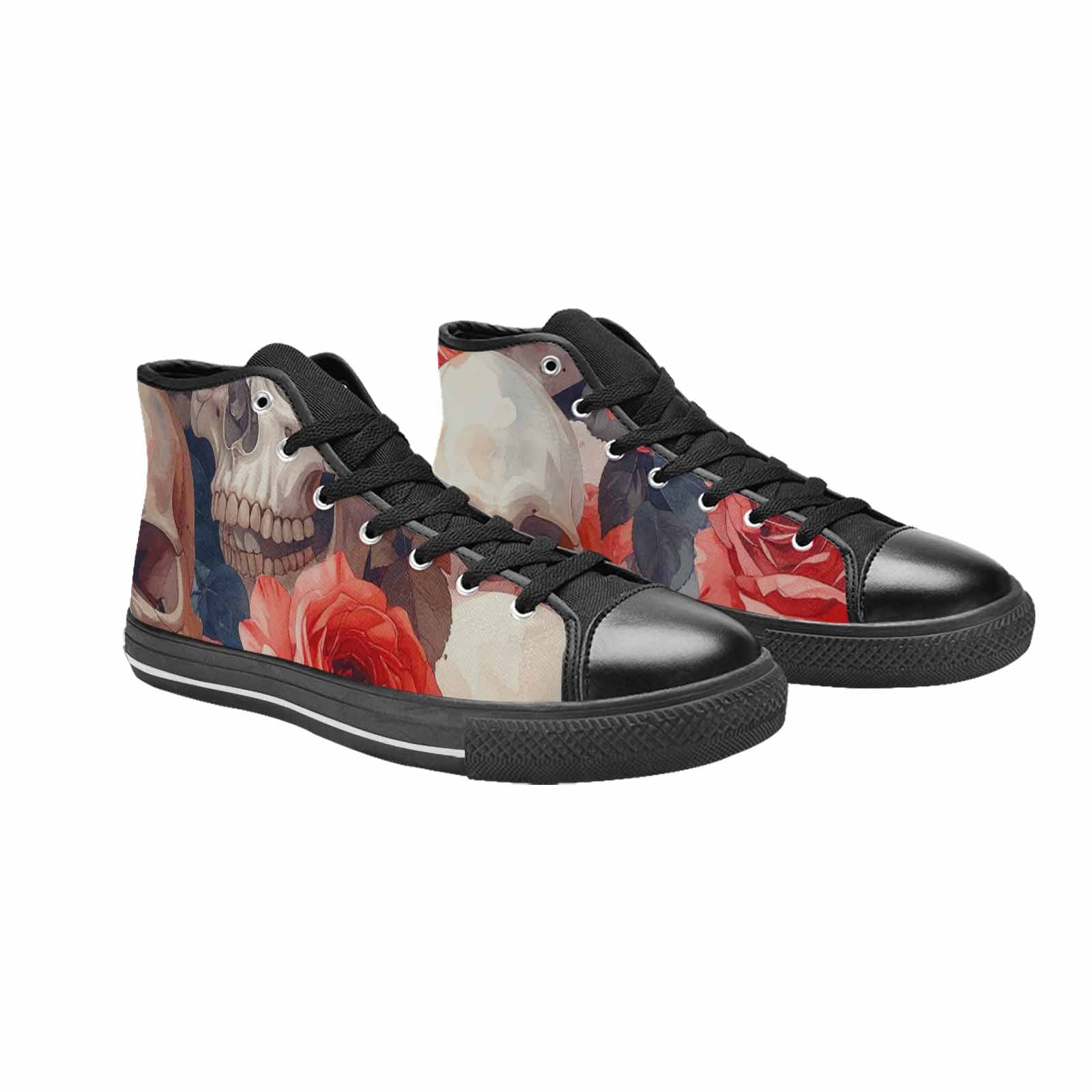 WOMEN'S Skulls Roses Soft Airbrush High Top Canvas Aesthetic Shoes