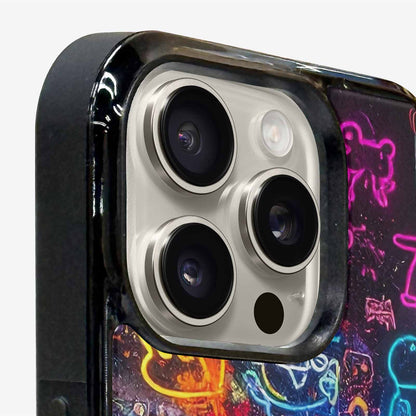 iPhone 16 Pro Max Case — Neon Glow Outline Icon Pattern Hundreds, Custom Phone Case