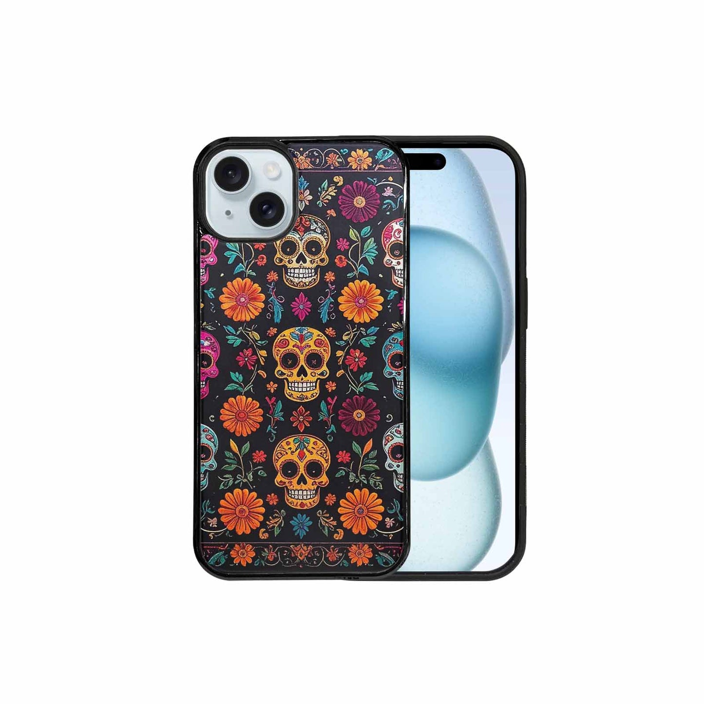iPhone 15 Plus Case — Colorful Dia De Los Muertos Sugar, Custom Designed Case Cover