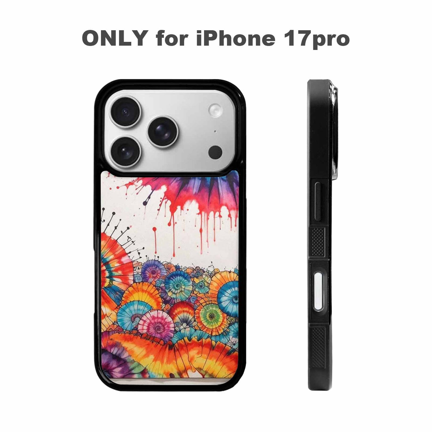 iPhone 17 Pro Case — Tie Dye Swirls Black Red Tie, Customized Protective Case