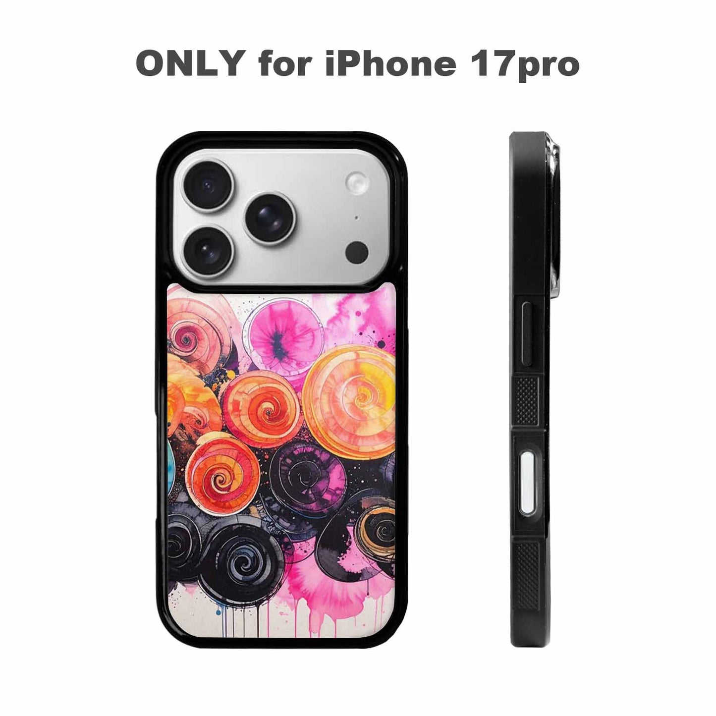iPhone 17 Pro Case — Tie Dye Swirls Black Pink Tie, Custom Designed Case Cover