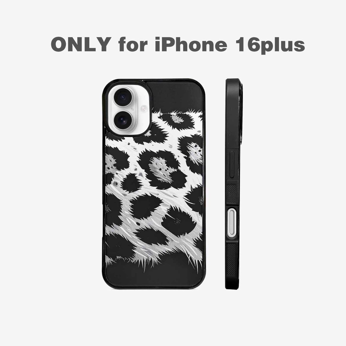 iPhone 16 Plus Case — Leopard Print Black And White Style, Custom Phone Case