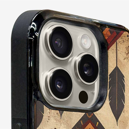 iPhone 16 Pro Case — Native American Geometric Pattern Arrows Feathers, Unique Phone Case Design