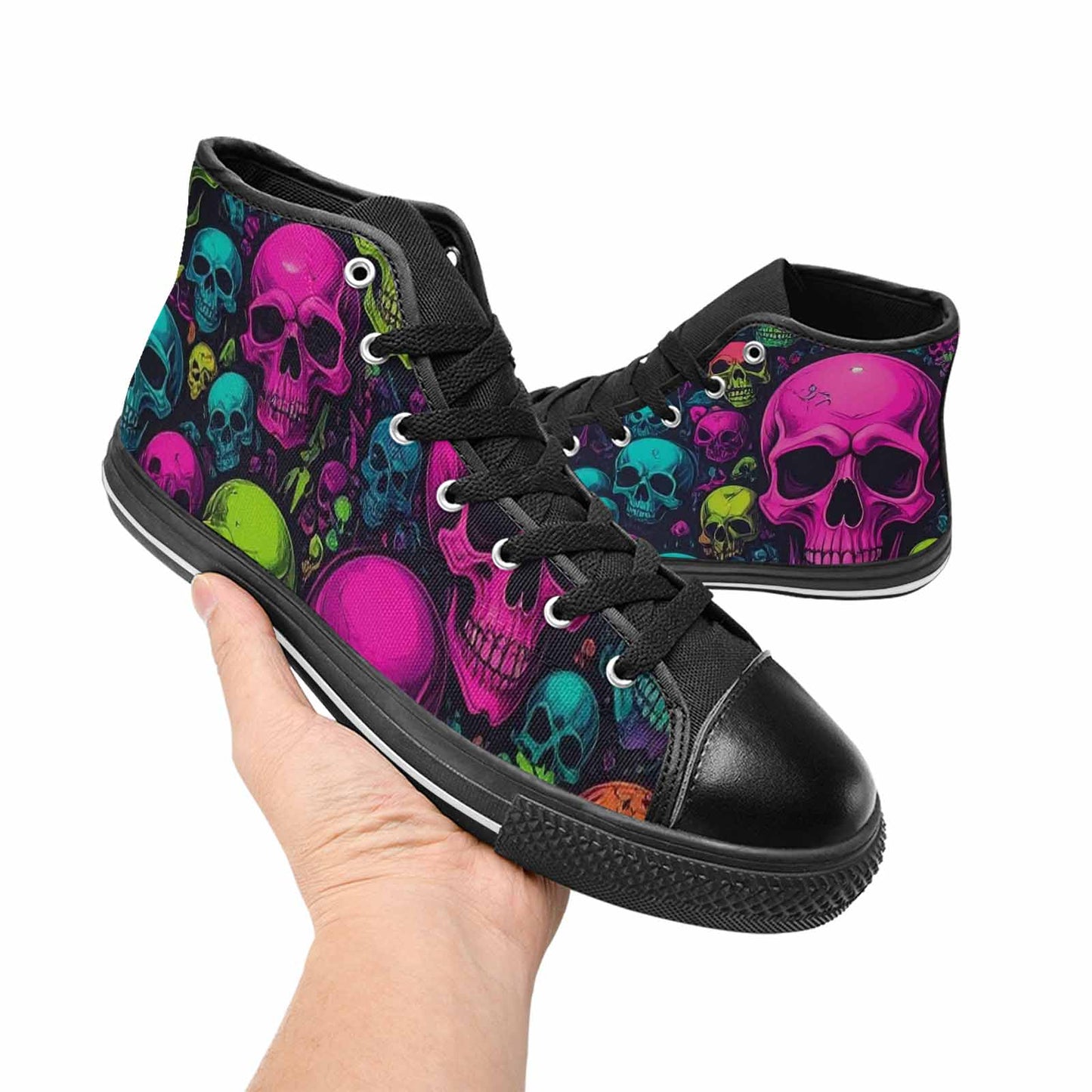 MEN'S Skulls - Neon High Top Canvas Vivid Custom Sneakers
