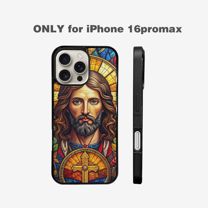iPhone 16 Pro Max Case — Jesus Face Small Cross And Faith, Custom Art Phone Cover