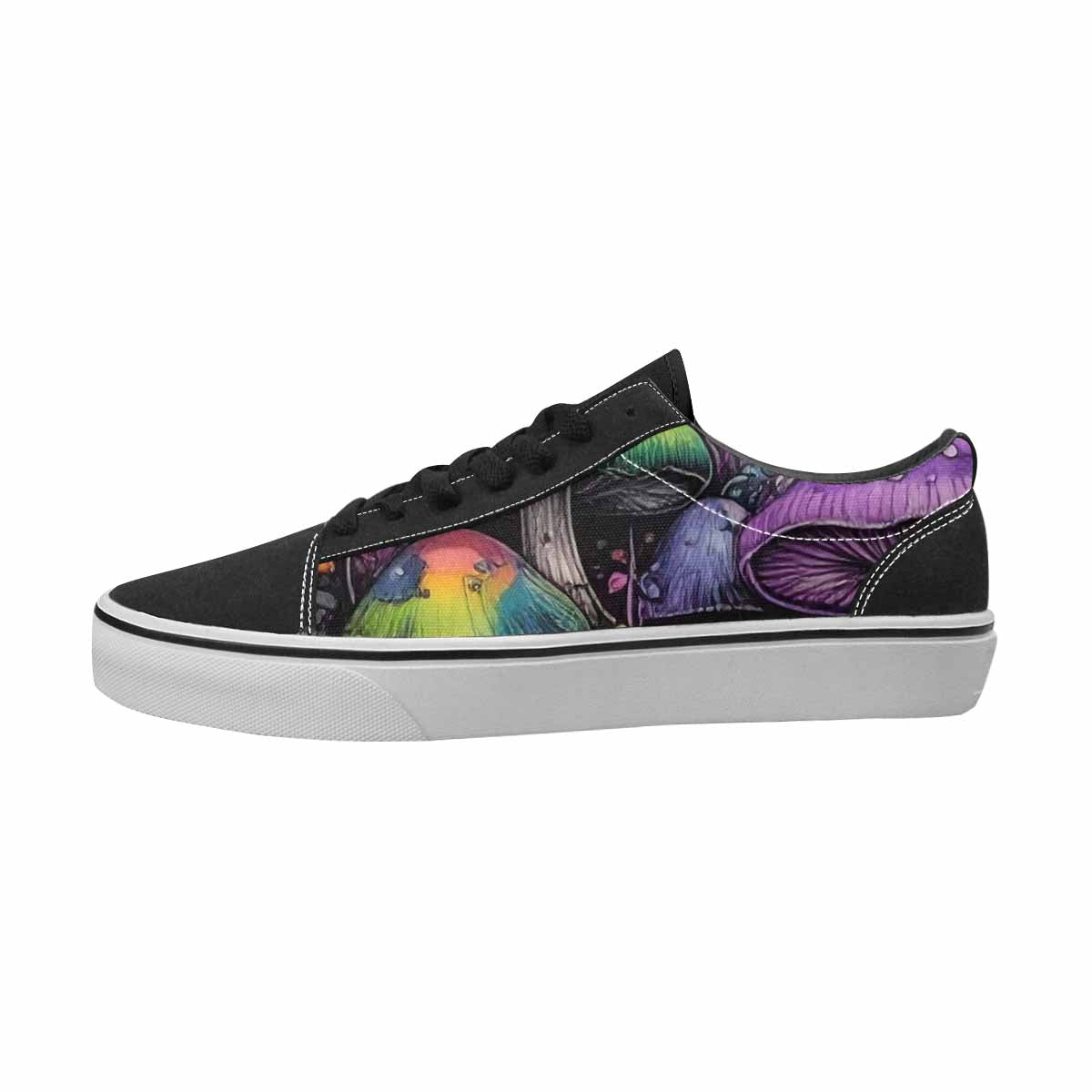 WOMEN'S Mushrooms Black & Purple Ink Canvas Personalized Neon Fantasy Sneakers