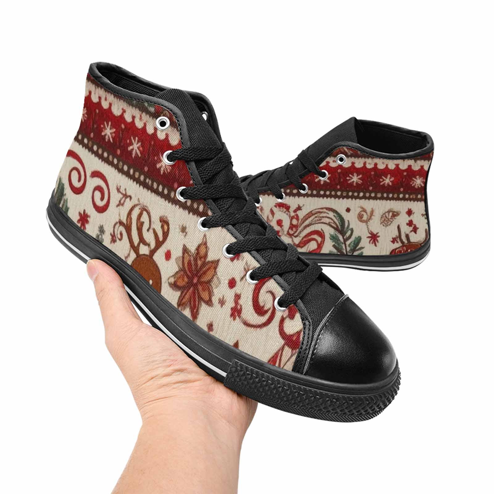 WOMEN'S Christmas Holly Snowflake High Top Canvas Grunge Sneakers