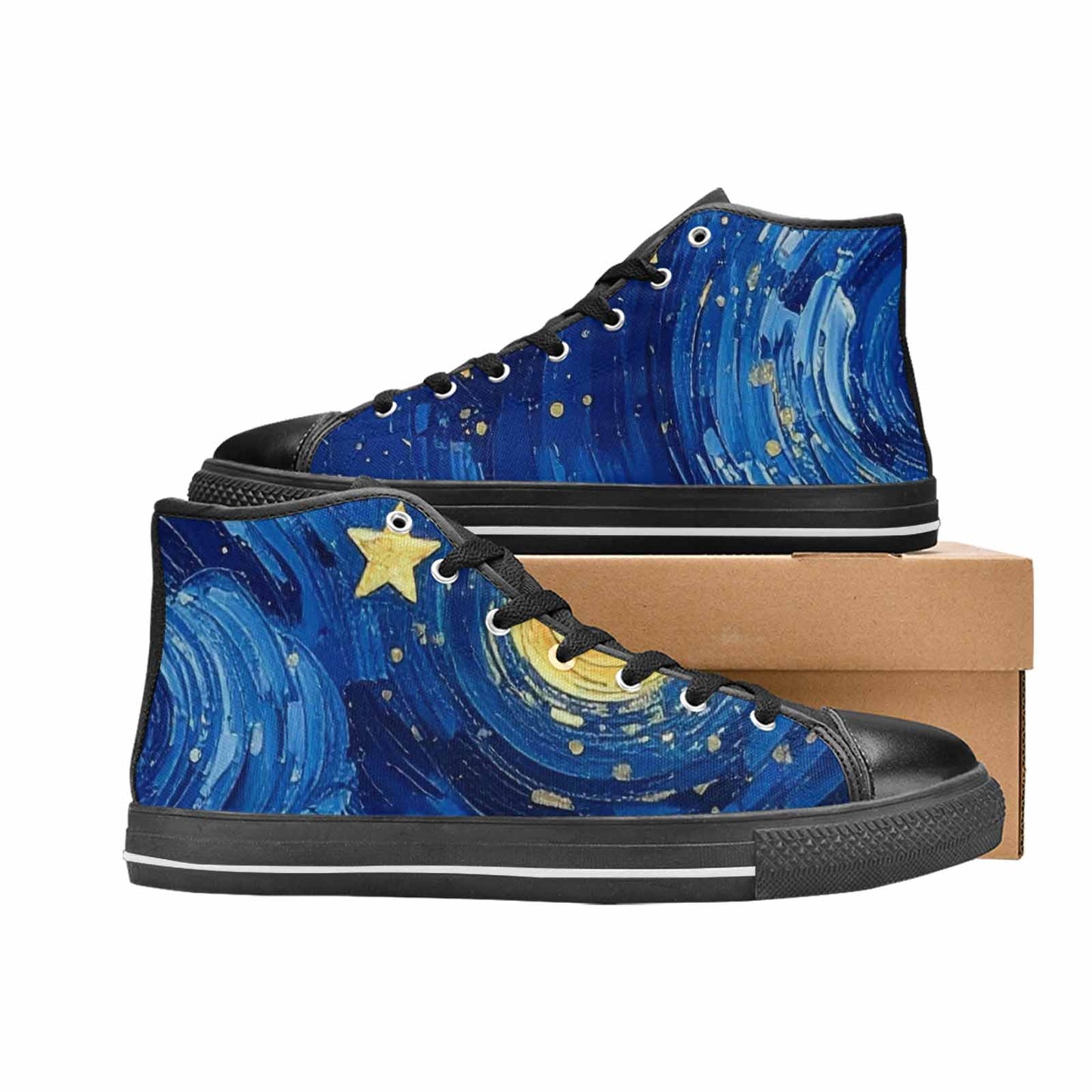 WOMEN'S Starry Night Galaxy High Top Canvas Vibrant Chaos Sneakers