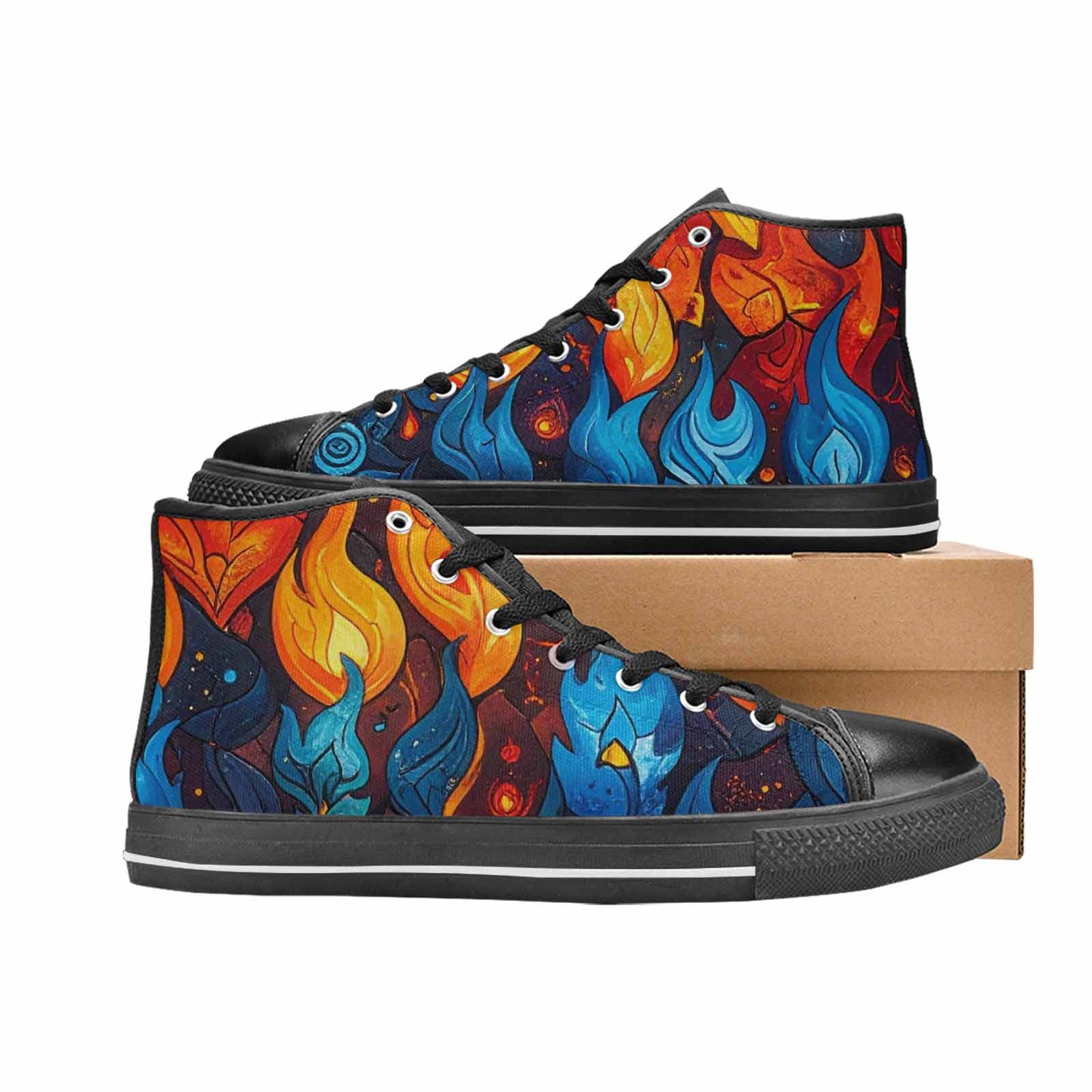 MEN'S Fire Flame High Top Canvas Cottagecore Custom Sneakers