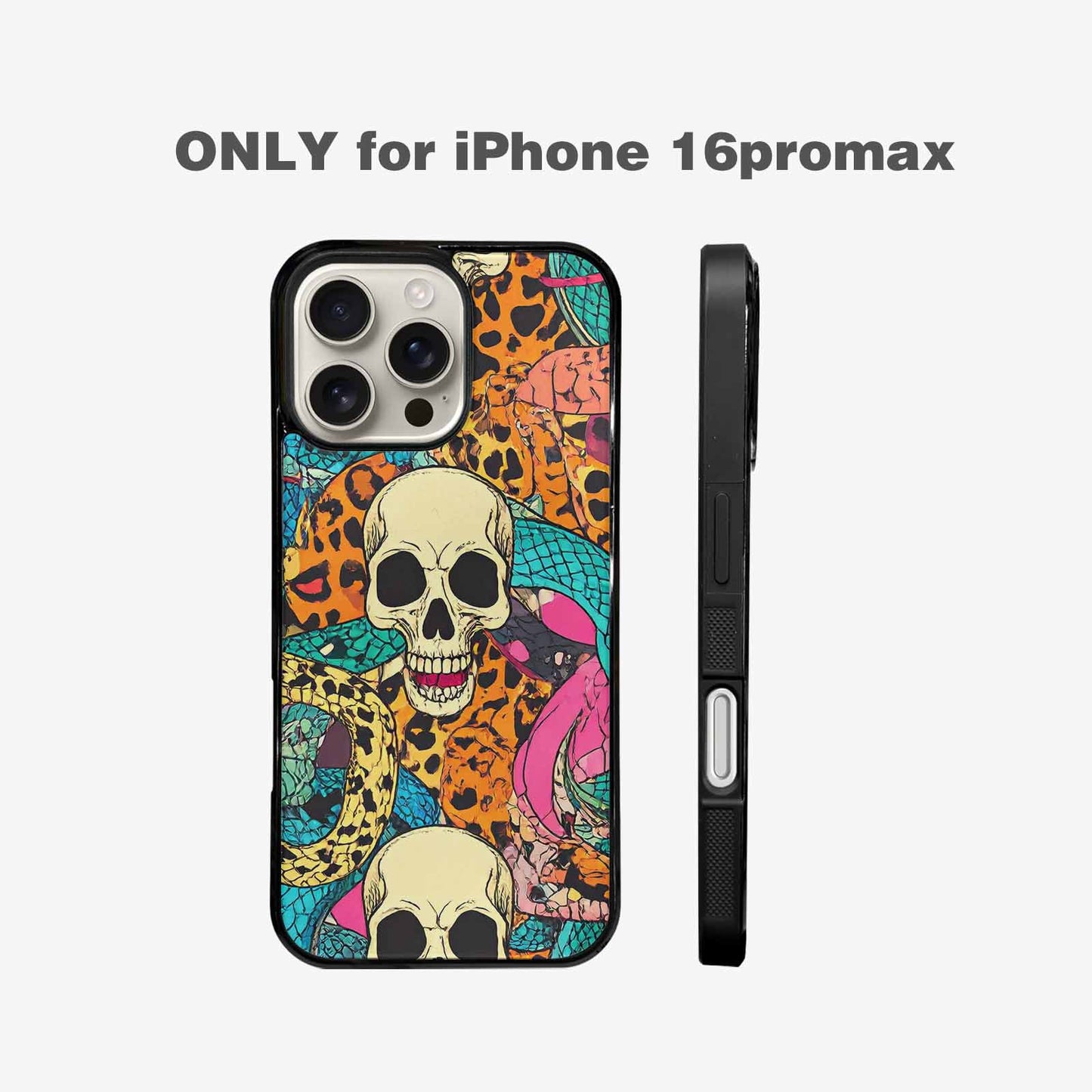 iPhone 16 Pro Max Case — Snake Print Skull Custom, Custom Printed Phone Case