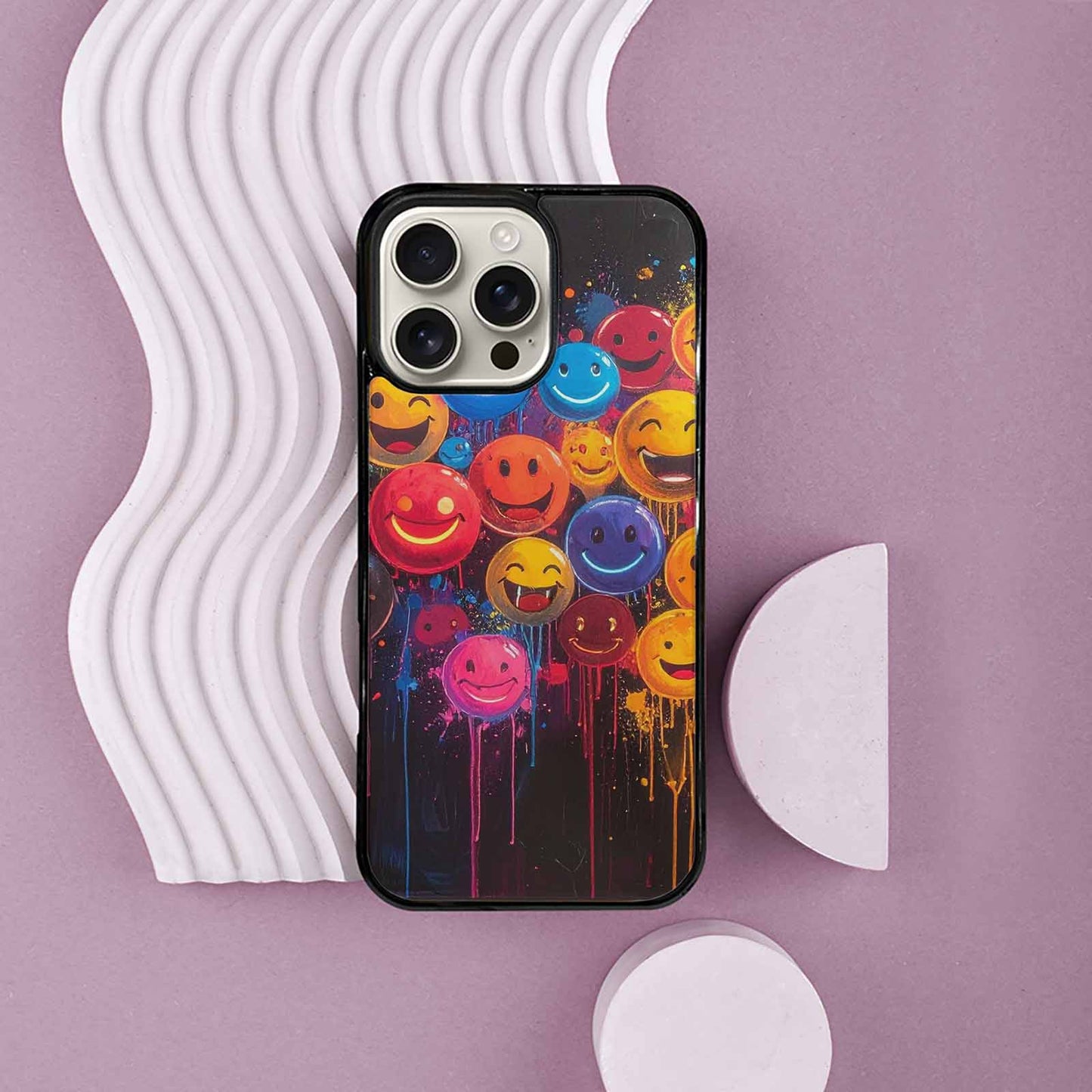 iPhone 16 Pro Max Case — Smiley Faces Glow Smiley Faces Pattern, Customized Protective Case