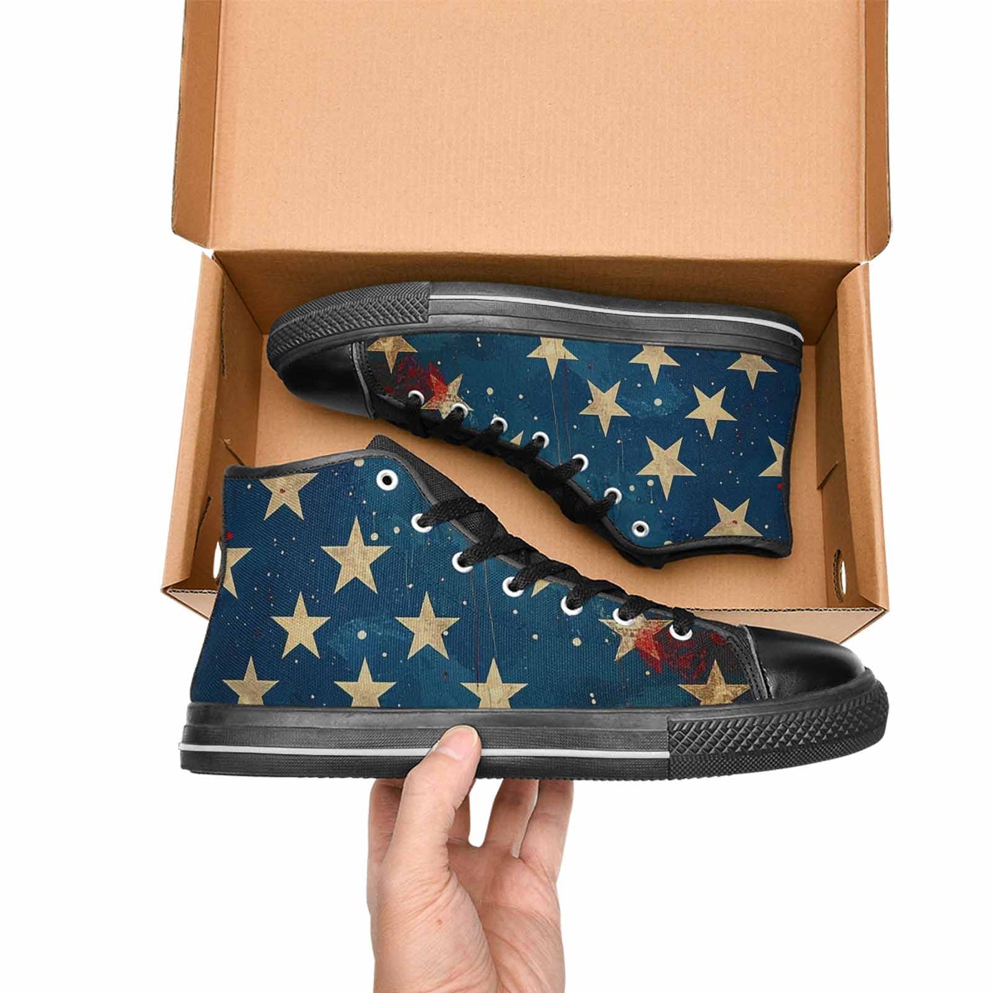 MEN'S American Flag Stars High Top Canvas Wallpaper Art Sneakers