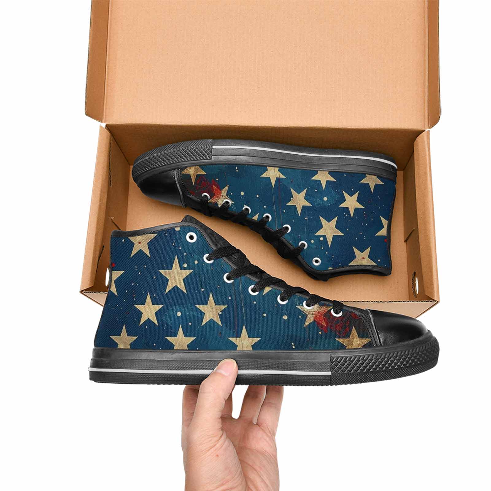 MEN'S American Flag Stars High Top Canvas Wallpaper Art Sneakers