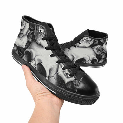 MEN'S Skulls Roses Pen Ink High Top Canvas Grunge Shoes