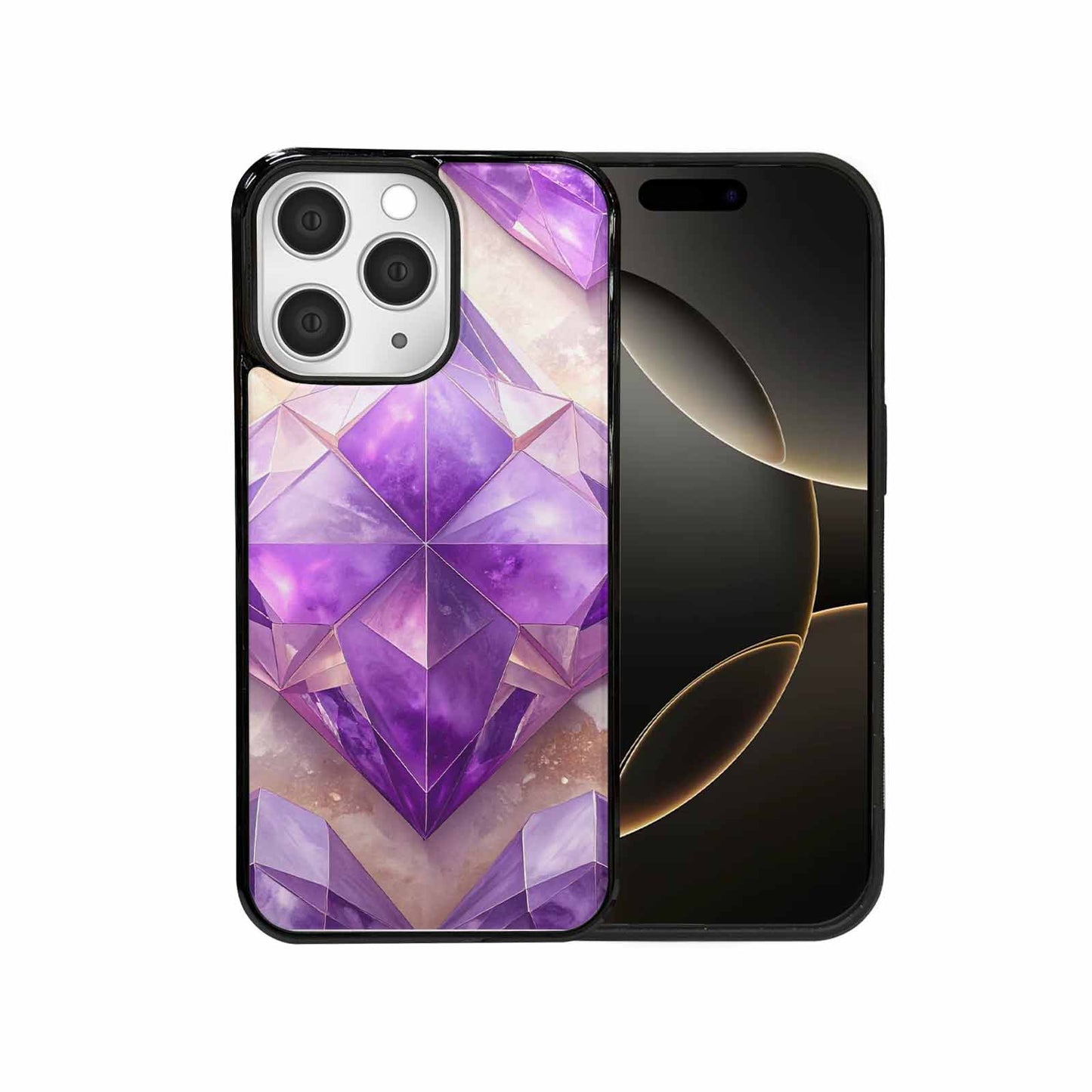 iPhone 15 Pro Max Case — Amethyst Crystal Art Pattern, Unique Phone Case Design