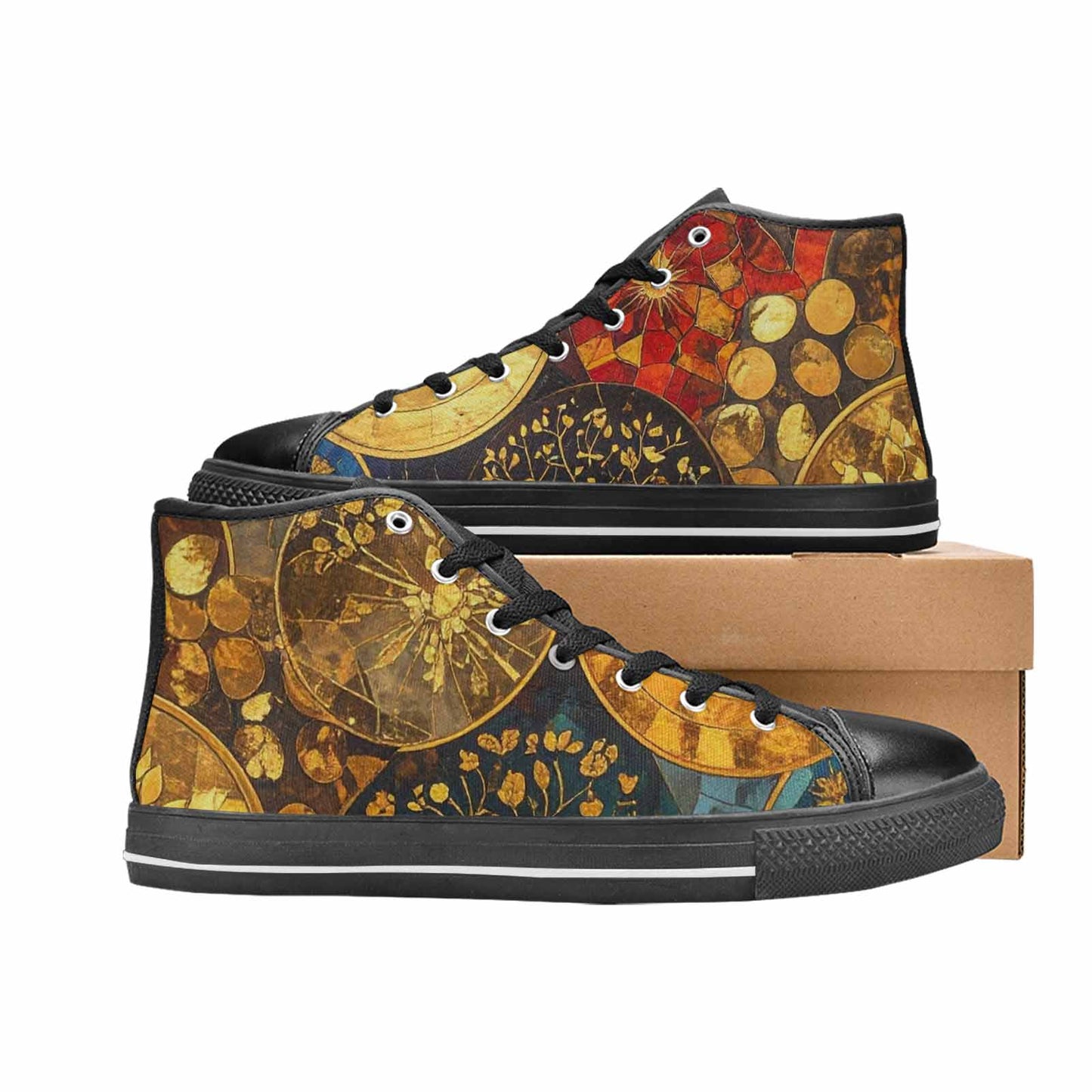 MEN'S Klimt-Style Gold Leaf High Top Canvas Dark Academia Custom Sneakers