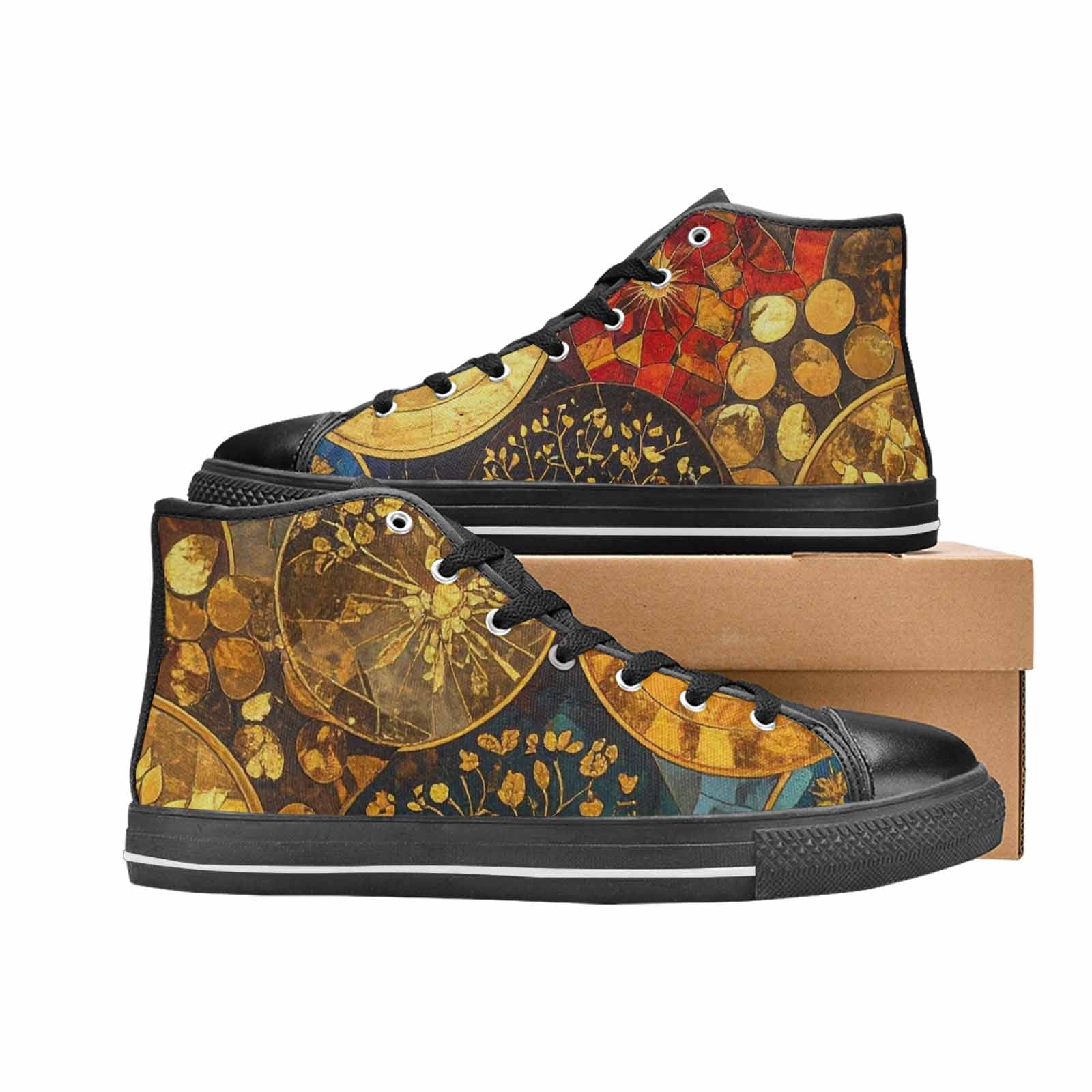 MEN'S Klimt-Style Gold Leaf High Top Canvas Dark Academia Custom Sneakers