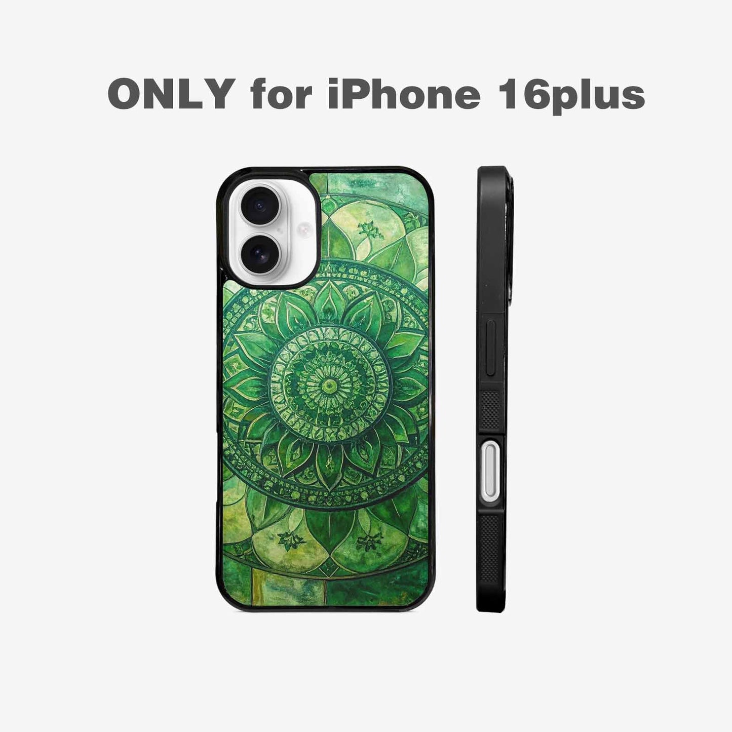 iPhone 16 Plus Case — Green Mandala Bohemian Print Edge To, Custom Printed Phone Case