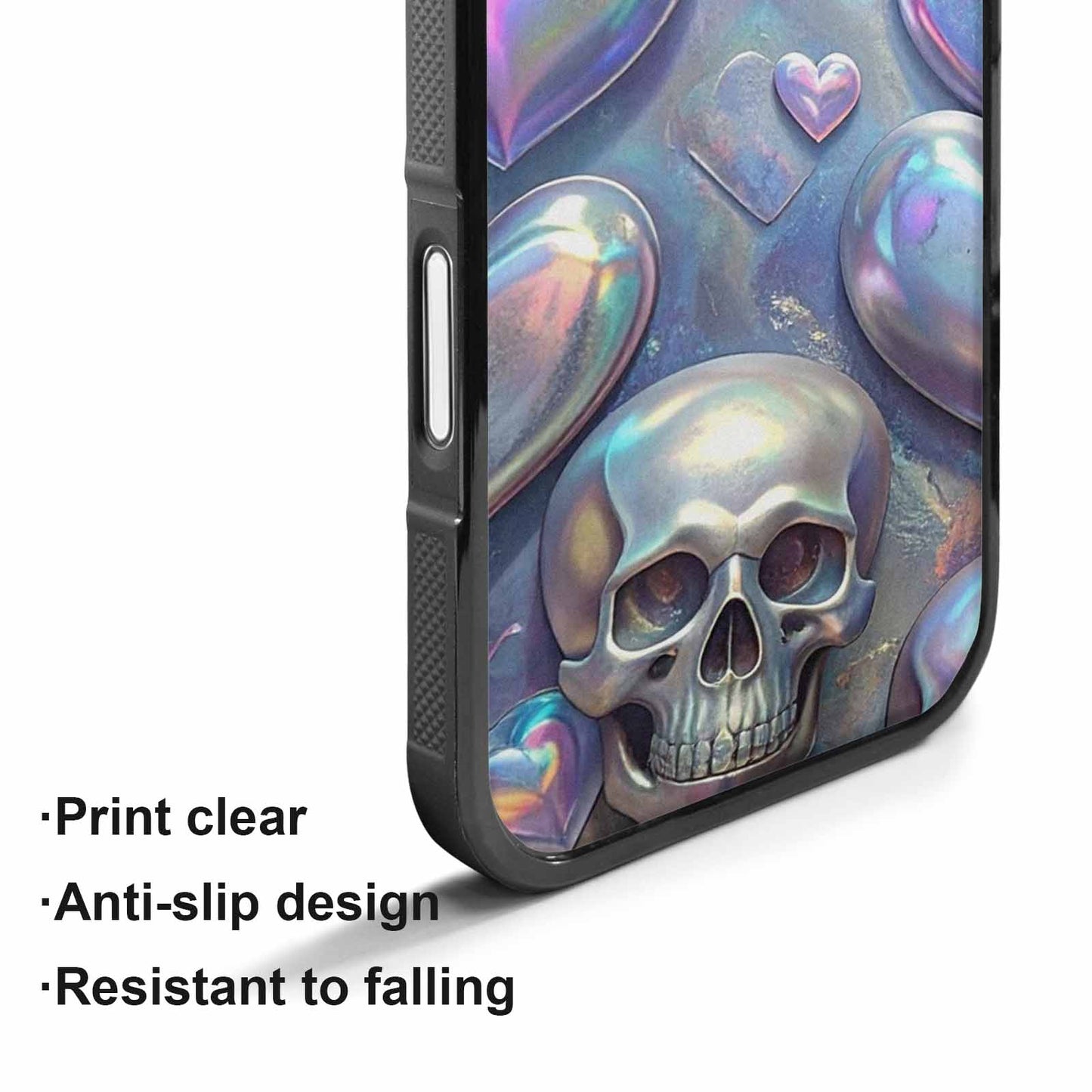 iPhone 17 Case — Iridescent Hearts Skull Gothic Skulls, Customized Protective Case