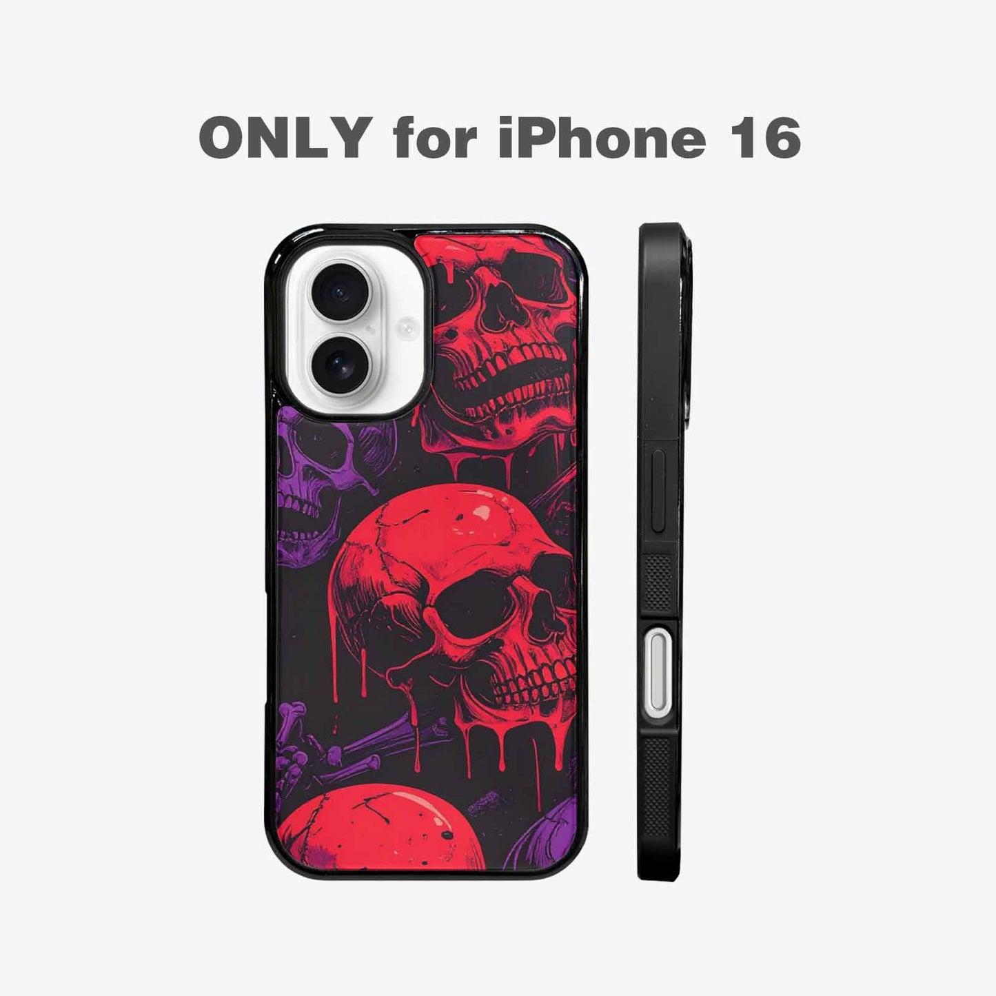 iPhone 16 Case — Red Purple Skeletons Neon Drip Melting, Custom Art Phone Cover
