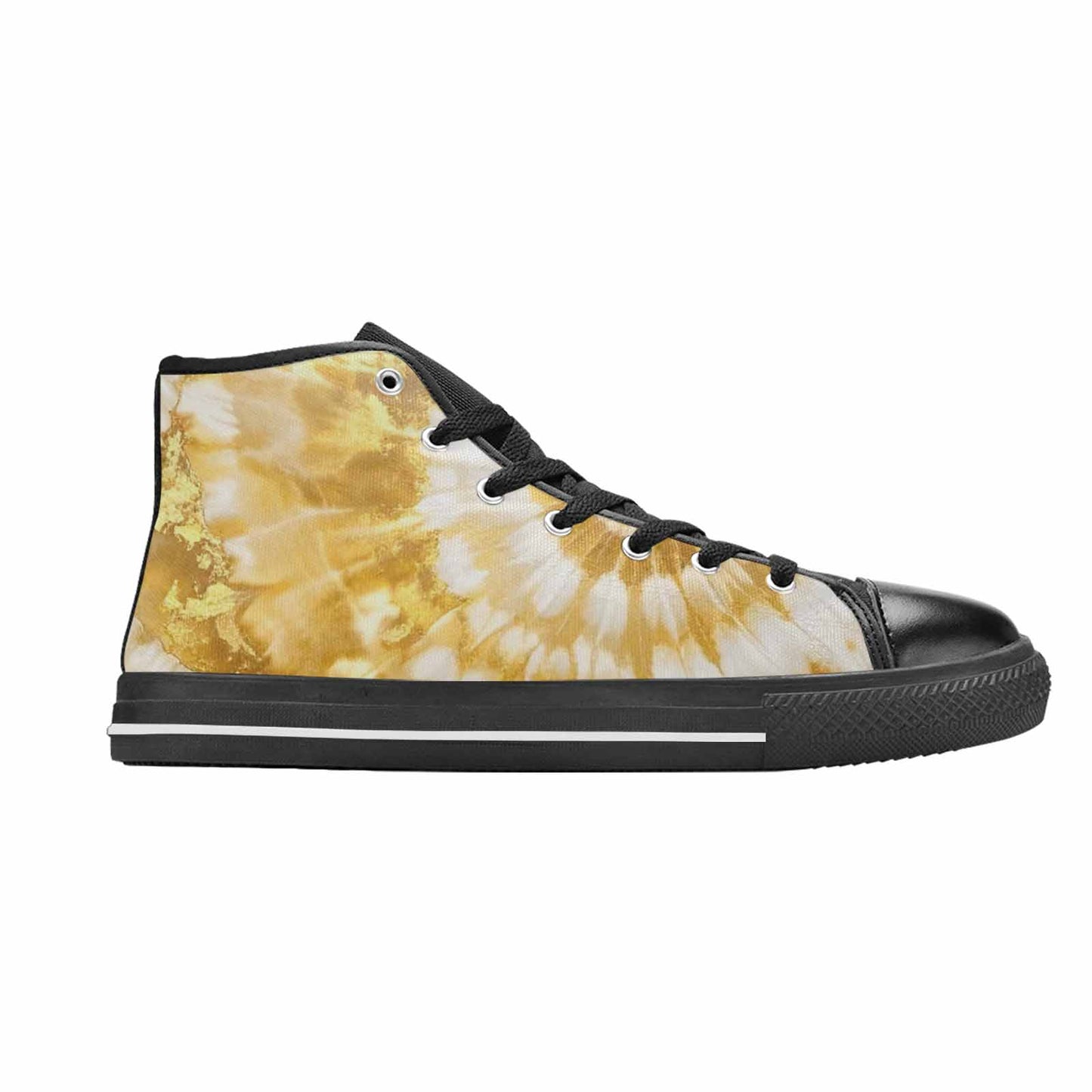 WOMEN'S Tie Dye Metallic Gold White High Top Canvas Dark Academia Custom Shoes