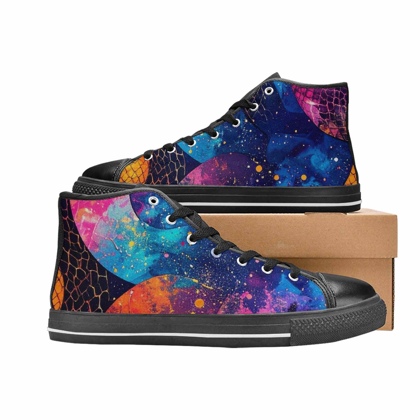 MEN'S Galaxy Snake Print High Top Canvas Vibrant Chaos Sneakers