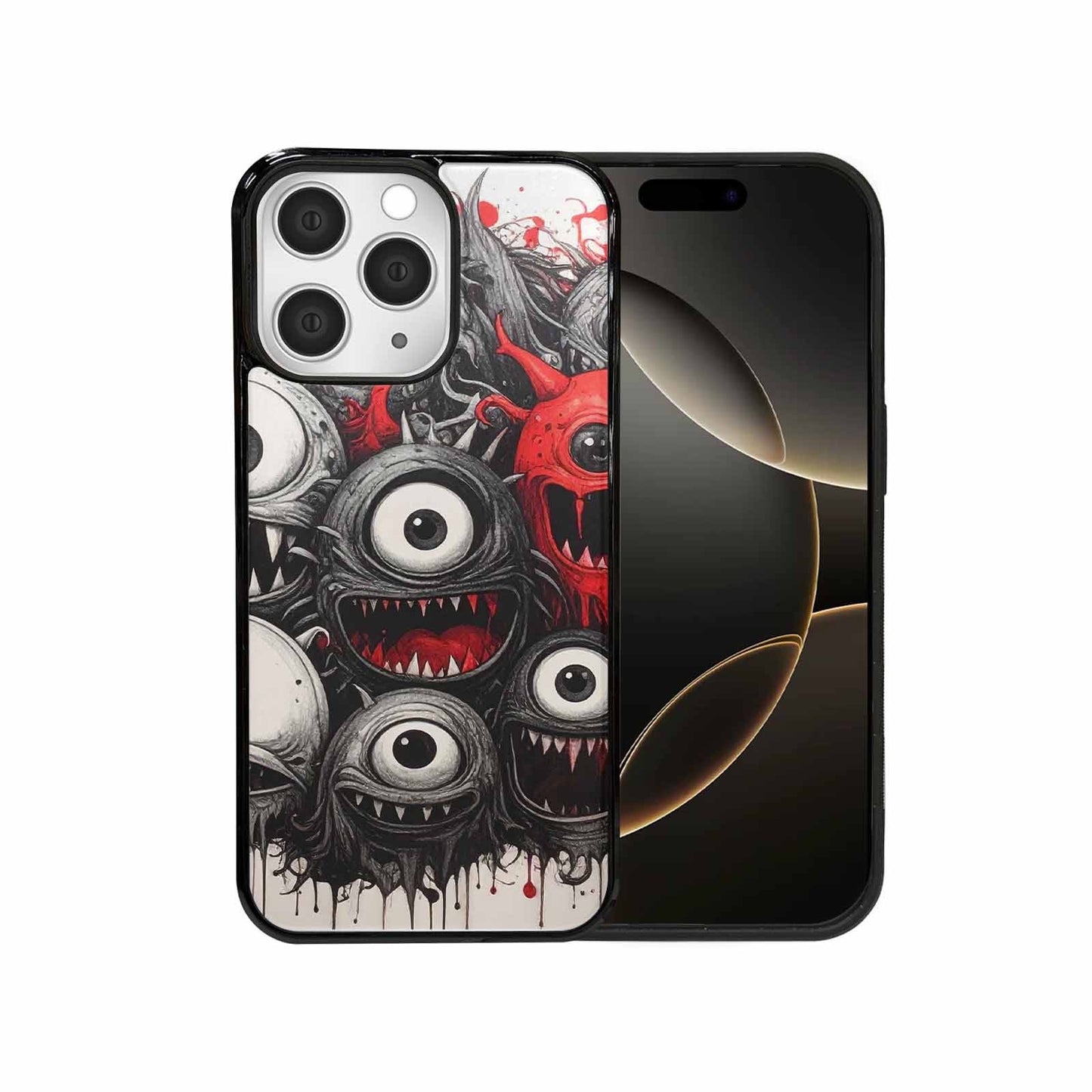 iPhone 15 Pro Max Case — Multi Eye Monster Black Red Ink, Personalized Phone Case