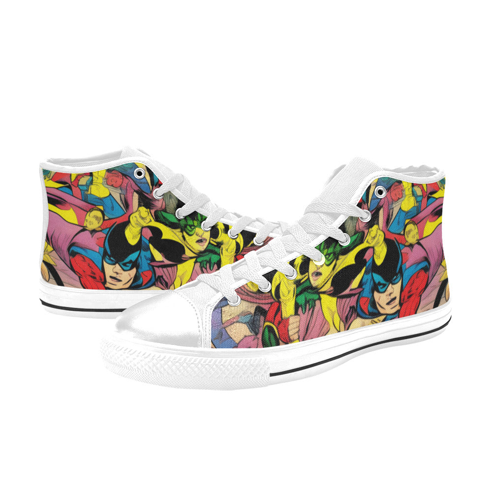 WOMEN'S Retro Comic Art High Top Canvas Neon Fantasy Shoes