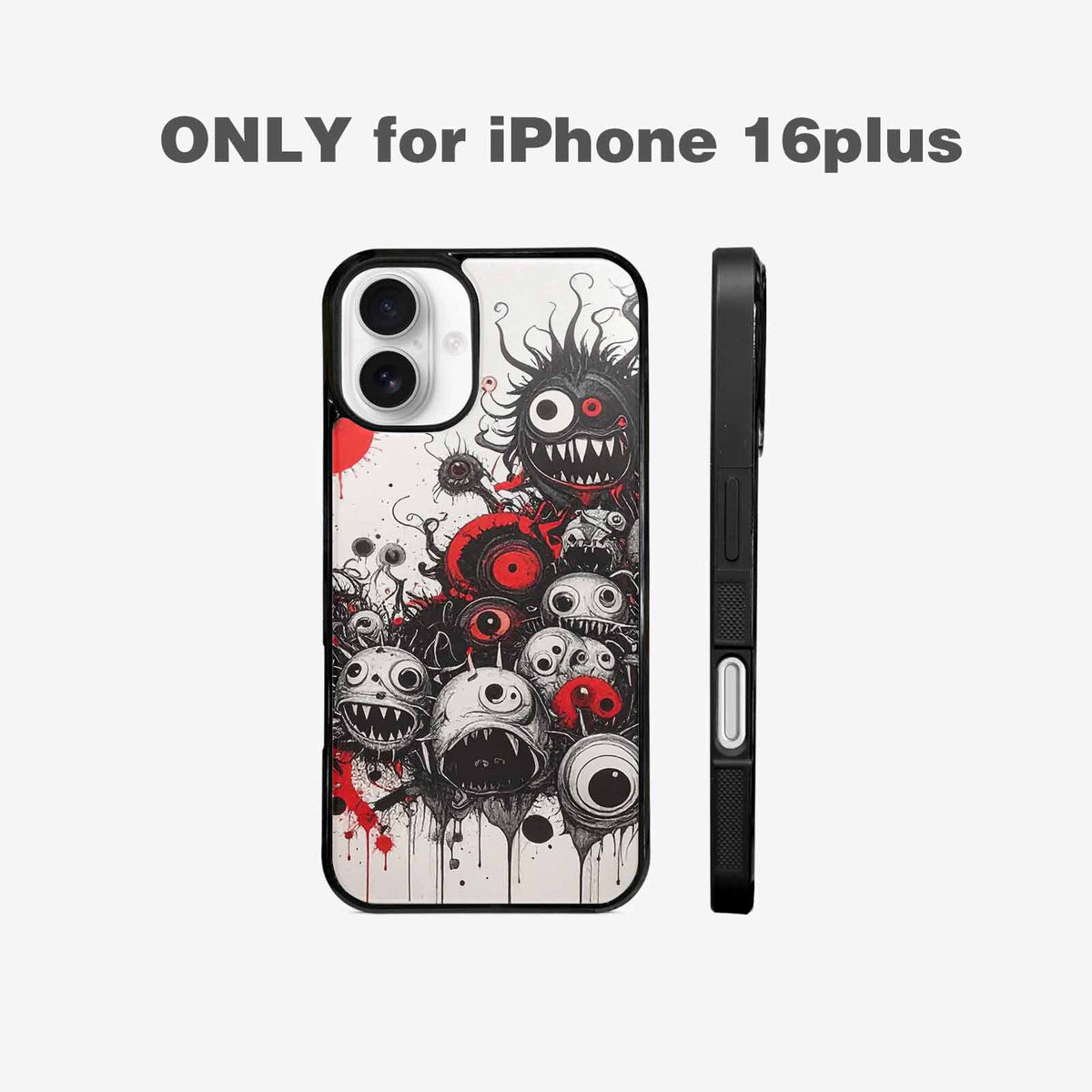 iPhone 16 Plus Case — Multi Eye Monster Black Red Ink, Personalized Phone Case