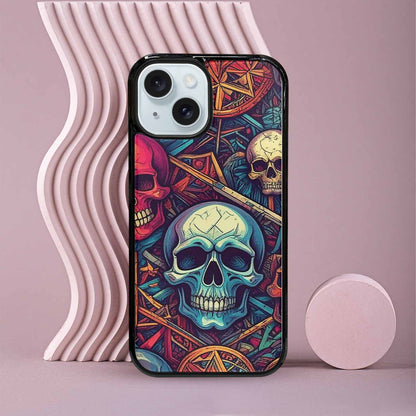 iPhone 15 Case — Sacred Geometry Lots Of Skulls Seamless, Custom Designed Case Cover