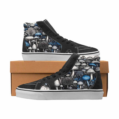 WOMEN'S Mushrooms Black & Blue Ink High Top Canvas Unique Print Vivid Custom Printed Shoes