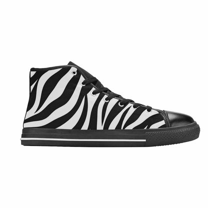 WOMEN'S Zebra Print Black White High Top Canvas Cottagecore Custom Shoes