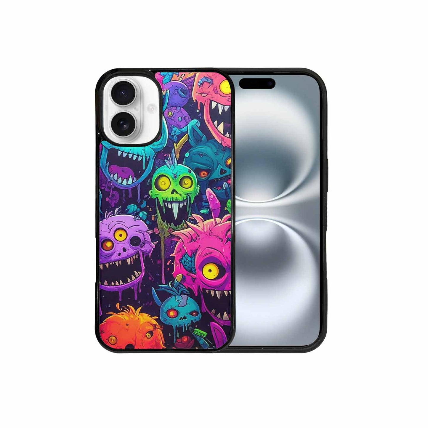 iPhone 16 Plus Case — Mixed Toxic Glow Creature Pattern Hundreds, Custom Print Case Cover