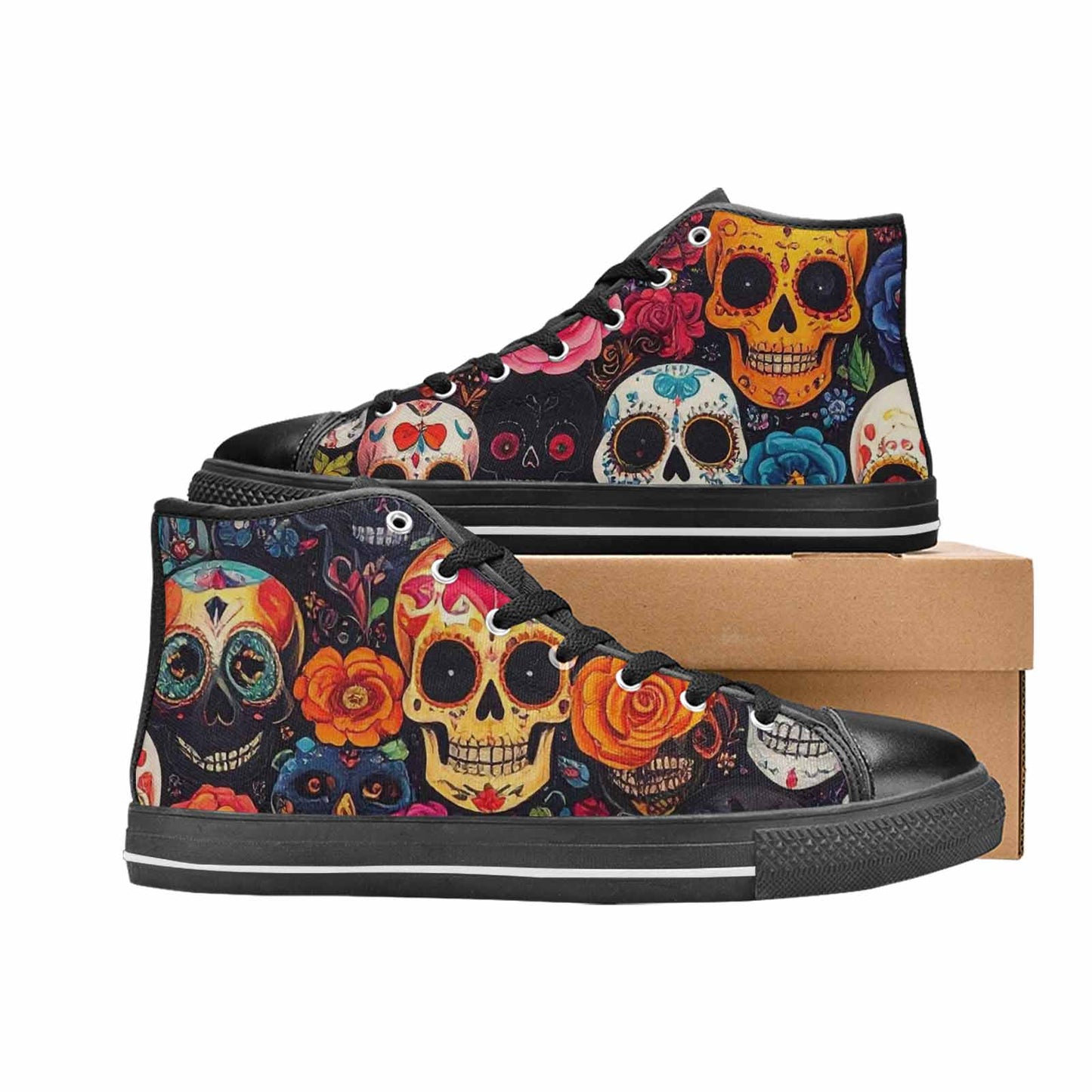 MEN'S Skull High Top Canvas Wallpaper Art Custom Shoes
